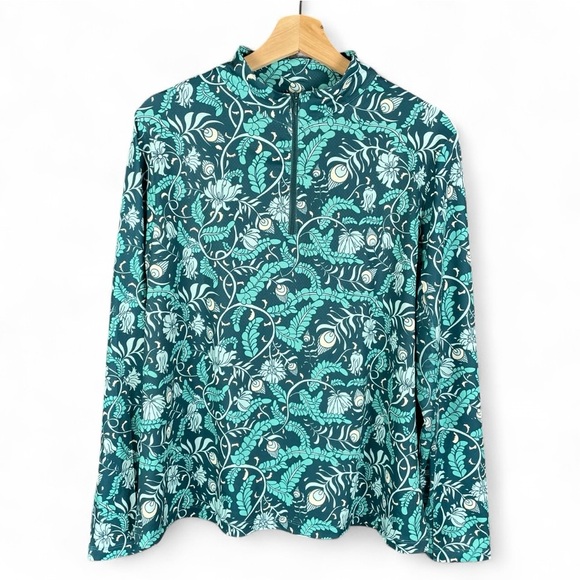 Gottex Tops - X by Gottex XL Active Golf Tennis Travel Long Sleeve Mock Top Teal Paisley